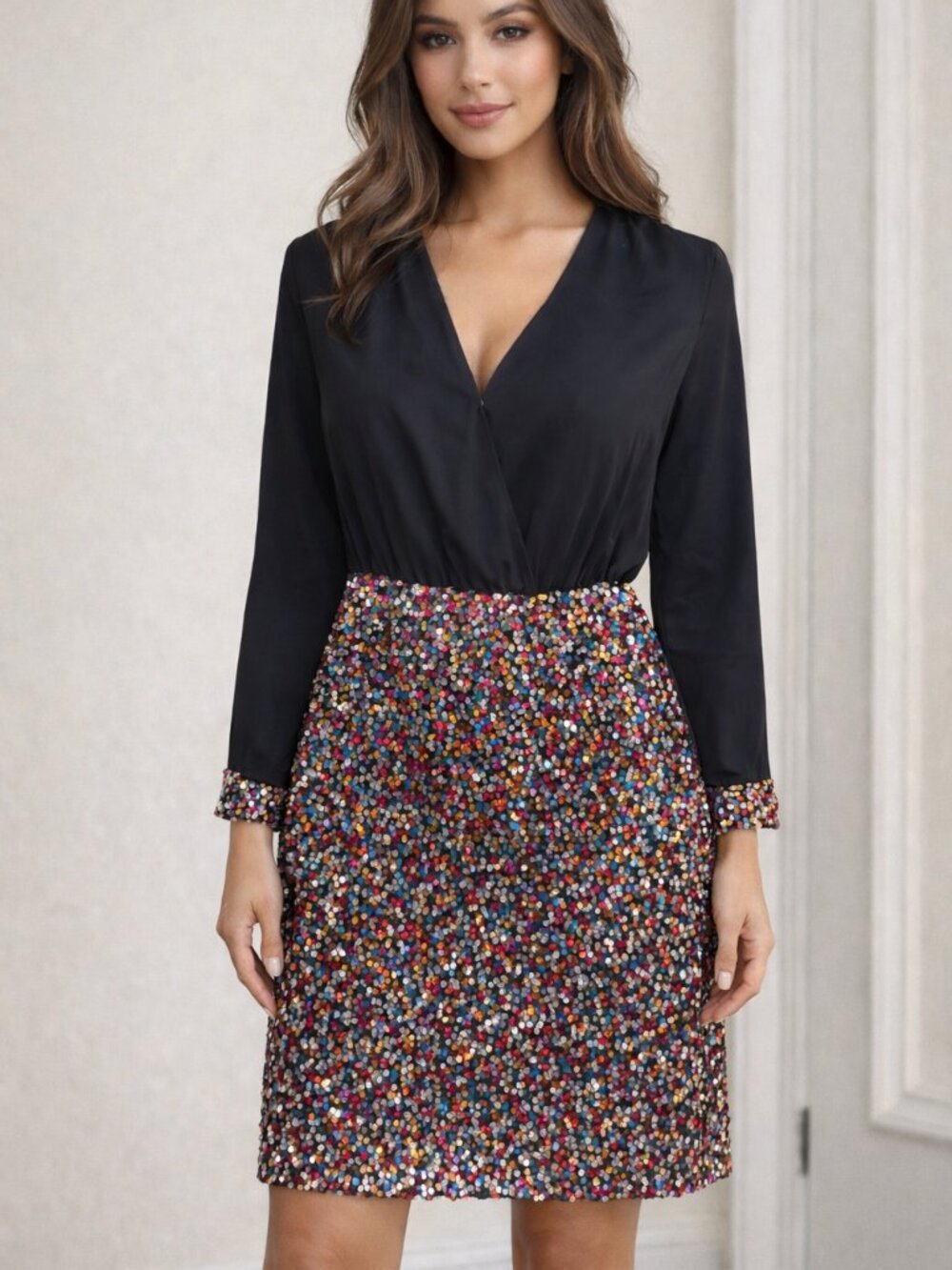 Cocktail SHEIN dress, Black with multi-colored squinned bottom, L NWOT